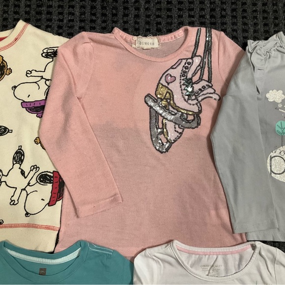 Winter ice skate theme pink blue gray ivory tops Snoopy sweatshirt 5 pieces 4T - Picture 3 of 7